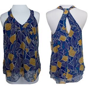 Ella Moss Azul Tulip 100% Silk Racerback Blouse Pullover Lined Top Sz S NEW